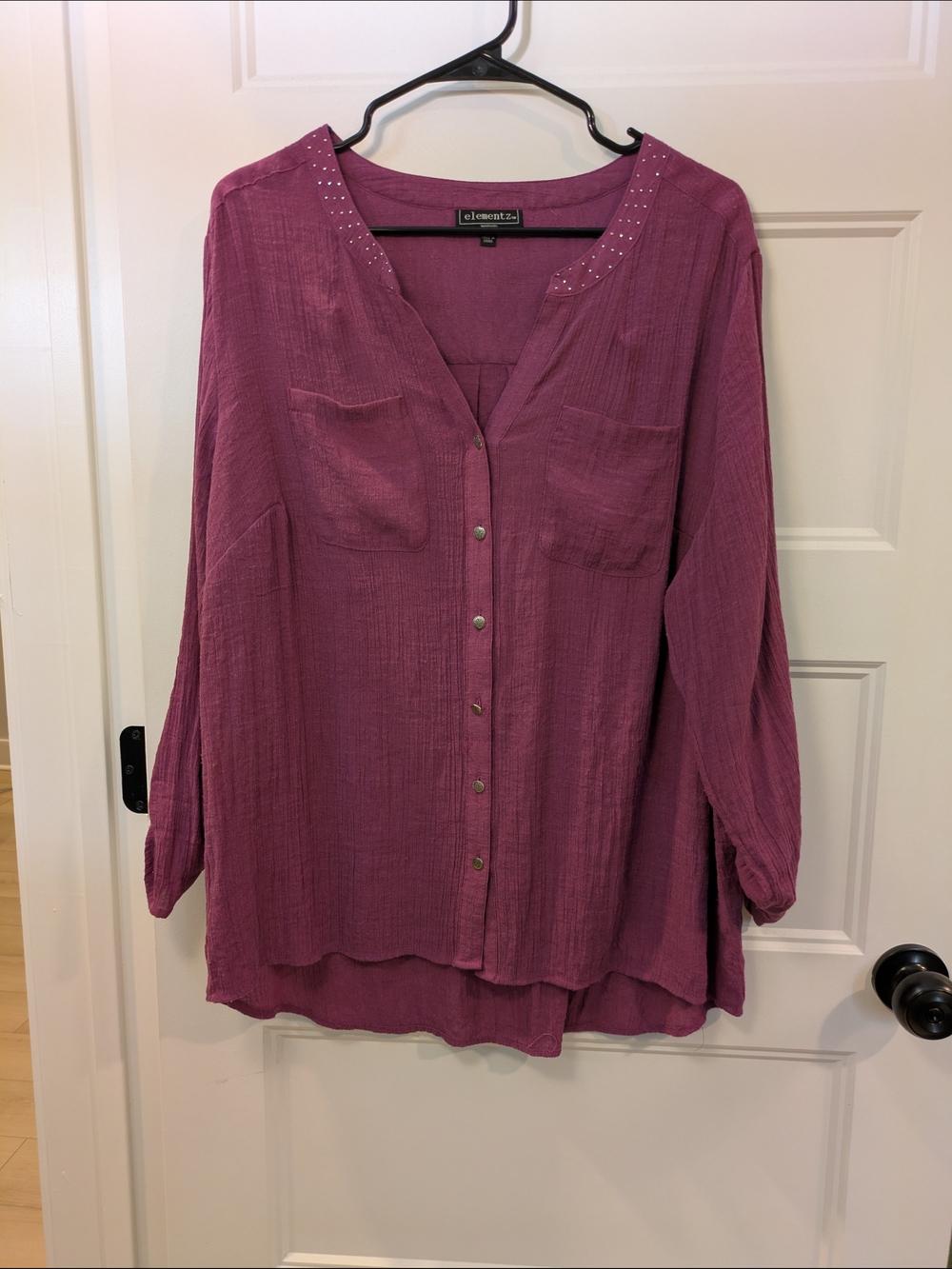 🔴 3/$15 Elementz Mauve Button-Front Long Sleeve Shirt